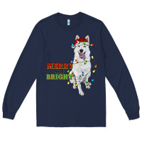 Navy merry and bright white shepherd Long Sleeve Tee - RanaPortraitStore
