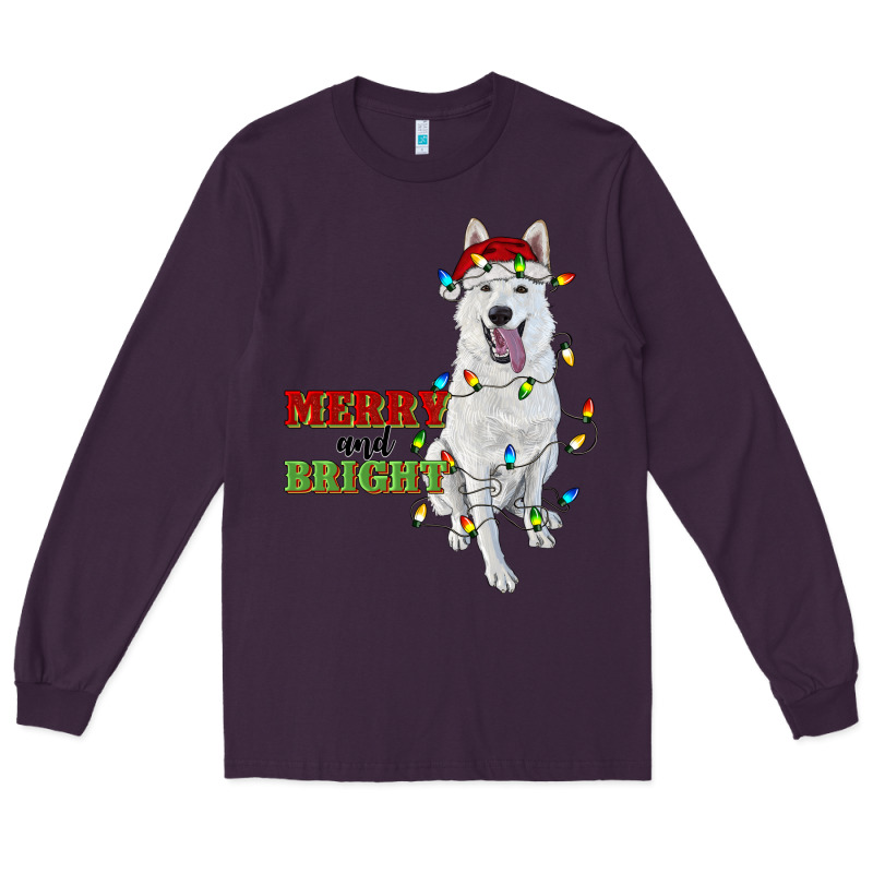 Merry And Bright White Shepherd Long Sleeve Tee by RanaPortraitStore | Teevron