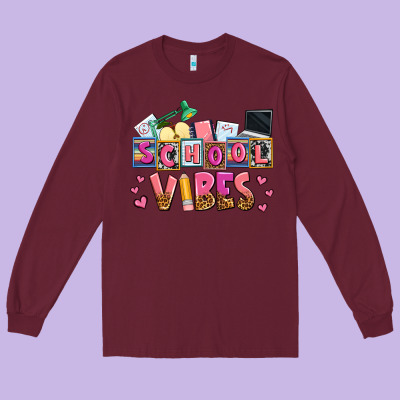 School Vibes Long Sleeve Tee Designed By Adodesignshop