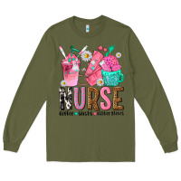 Army Green nurse coffee scrubs rubber gloves Long Sleeve Tee - texasbilliewilder