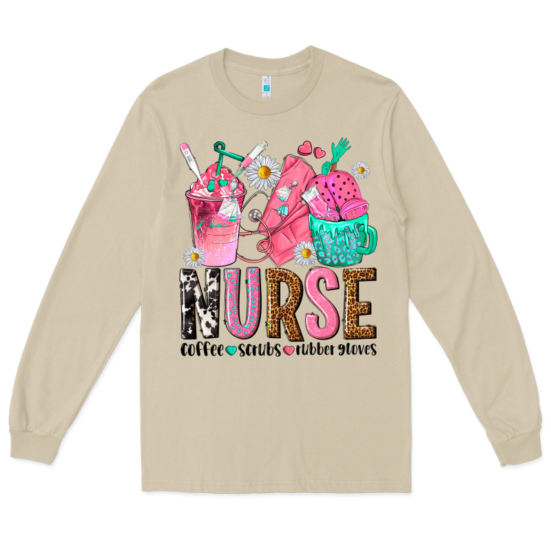 Nurse Coffee Scrubs Rubber Gloves Long Sleeve Tee by texasbilliewilder | Teevron