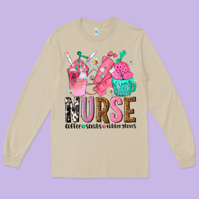 Nurse Coffee Scrubs Rubber Gloves Long Sleeve Tee Designed By Texasbilliewilder