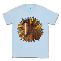 Dusty Blue sunflower with horse Classic Tee - RanaPortraitStore