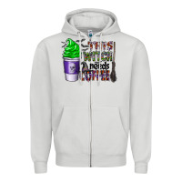 Dove Grey this witch needs coffee Zipper Hoodie - CowhideDigitalArt