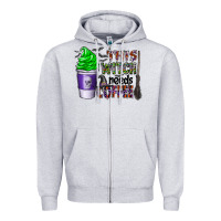 Heather Grey this witch needs coffee Zipper Hoodie - CowhideDigitalArt