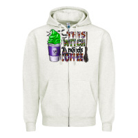 Oatmeal Heather this witch needs coffee Zipper Hoodie - CowhideDigitalArt