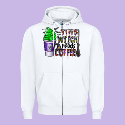This Witch Needs Coffee Zipper Hoodie Designed By Cowhidedigitalart