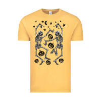 Vintage Mustard halloween dancing skeletons Vintage Tee - BarkalooDesign