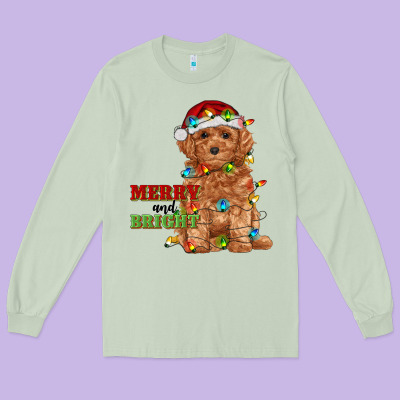 Merry And Bright Toy Poodle Long Sleeve Tee Designed By Ranaportraitstore