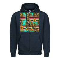 Navy sunflowers donkey seamless pattern Zipper Hoodie - HRA Design Shop
