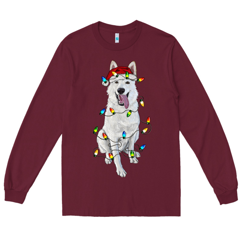 Christmas White Shepherd With Christmas Lights Long Sleeve Tee by RanaPortraitStore | Teevron