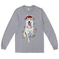 Heather Grey christmas white shepherd with christmas lights Long Sleeve Tee - RanaPortraitStore