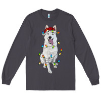 Smoke christmas white shepherd with christmas lights Long Sleeve Tee - RanaPortraitStore