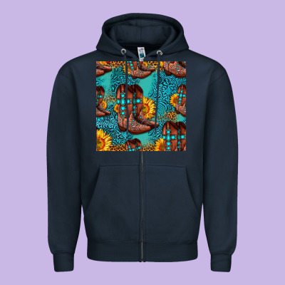 Western Boots Seamless Pattern Zipper Hoodie Designed By Hra Design Shop