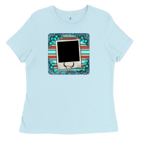 Baby Blue gemstone turquoise serape custom photo frame coaster Ladies Tee - BarkalooDesign