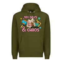 Army Green 100 days of coffe and chaos Premium Hoodie - MaliasSmallBusiness