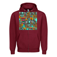 Burgundy western turquoise thunderbird seamless pattern Zipper Hoodie - HRA Design Shop