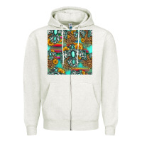 Oatmeal Heather western turquoise thunderbird seamless pattern Zipper Hoodie - HRA Design Shop