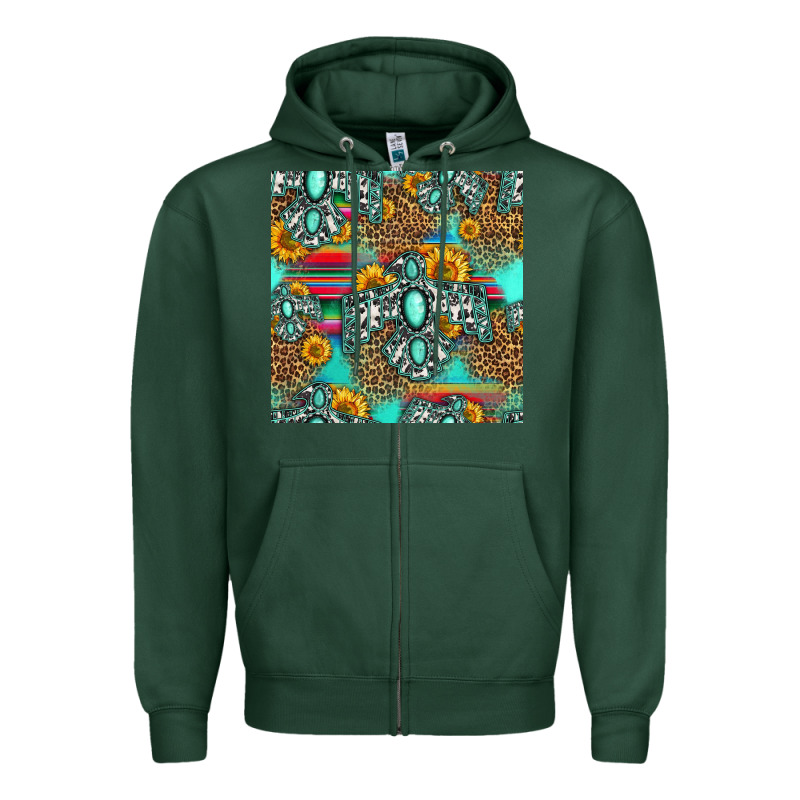 Western Turquoise Thunderbird Seamless Pattern Zipper Hoodie by HRA Design Shop | Teevron
