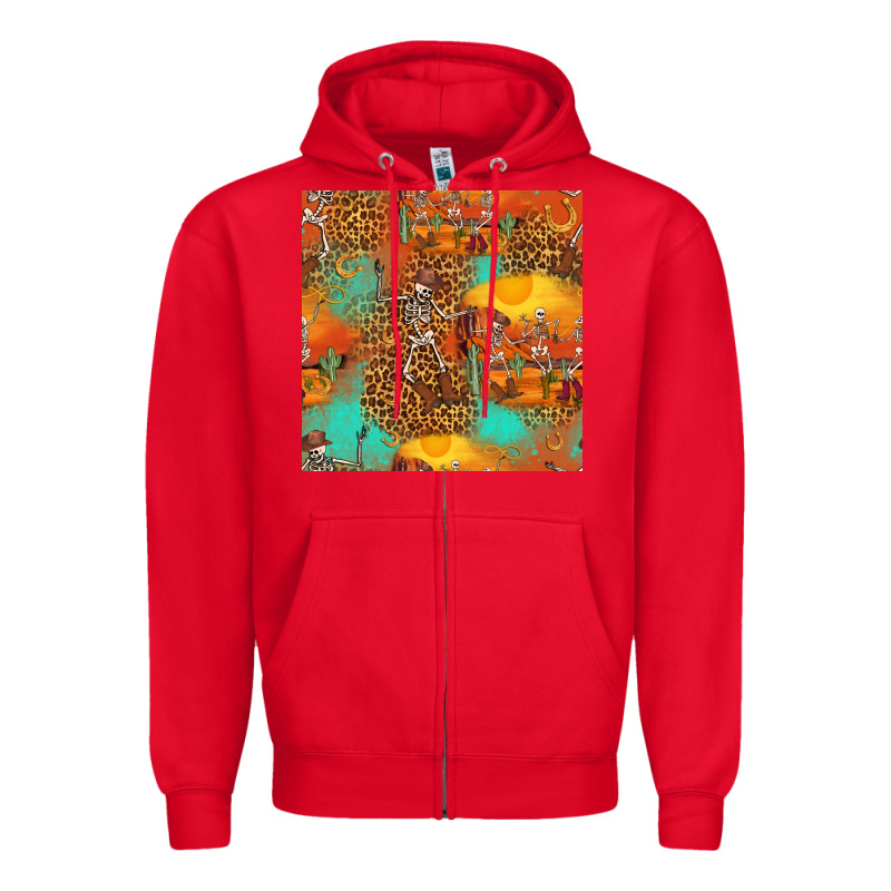 Western Skeleton Seamless Pattern Zipper Hoodie by HRA Design Shop | Teevron