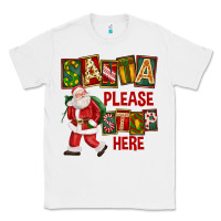 White Santa Please Stop Here Classic Tee - FaDigitalArtStudio