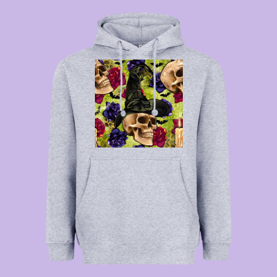 Halloween Witch Skull Seamless Pattern Heavyweight Hoodie Designed By Bundleandbundleshop