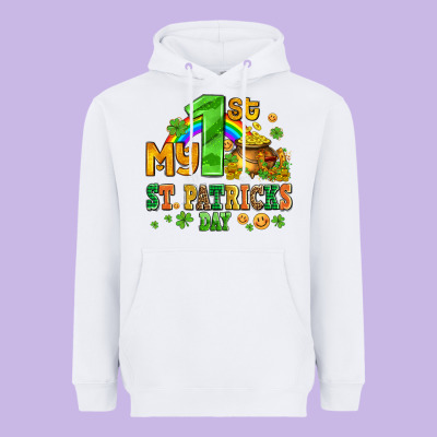 My First St Patricks Day With Coins And Shamrocks Heavyweight Hoodie Designed By Adodesignshop