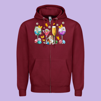 Easter Wine Glasses Easter Day Zipper Hoodie Designed By Neo Western