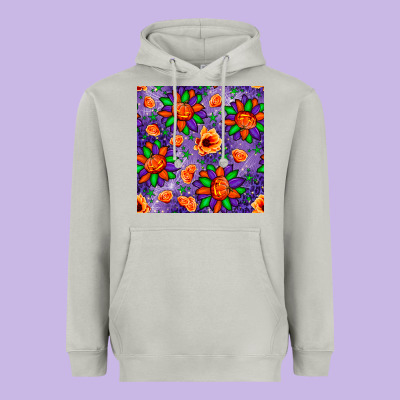 Pumpkin Flower Halloween Seamless Pattern Heavyweight Hoodie Designed By Bundleandbundleshop