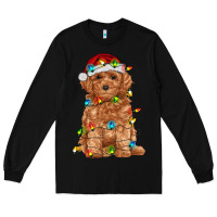 Black toy poodle with christmas lights Long Sleeve Tee - RanaPortraitStore