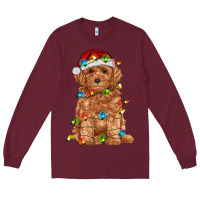 Burgundy toy poodle with christmas lights Long Sleeve Tee - RanaPortraitStore