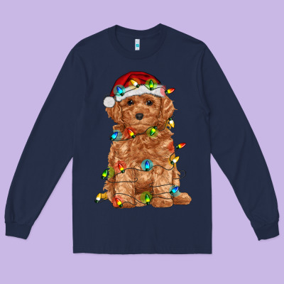 Toy Poodle With Christmas Lights Long Sleeve Tee Designed By Ranaportraitstore