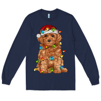 Navy toy poodle with christmas lights Long Sleeve Tee - RanaPortraitStore