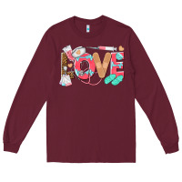 Burgundy nurse love Long Sleeve Tee - texasbilliewilder