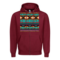 Burgundy aztec turquoise gemstone seamless pattern Zipper Hoodie - HRA Design Shop