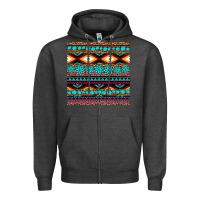 Charcoal Heather aztec turquoise gemstone seamless pattern Zipper Hoodie - HRA Design Shop