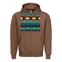 Chestnut aztec turquoise gemstone seamless pattern Zipper Hoodie - HRA Design Shop