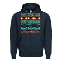 Navy aztec turquoise gemstone seamless pattern Zipper Hoodie - HRA Design Shop