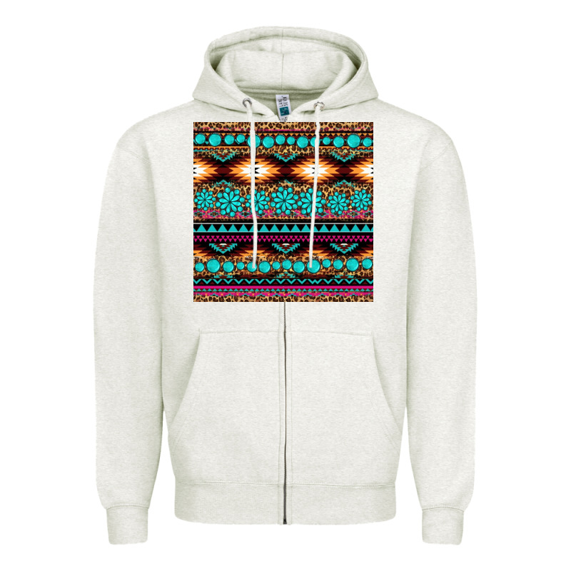 Aztec Turquoise Gemstone Seamless Pattern Zipper Hoodie by HRA Design Shop | Teevron