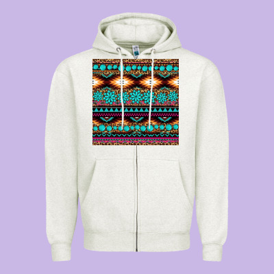 Aztec Turquoise Gemstone Seamless Pattern Zipper Hoodie Designed By Hra Design Shop