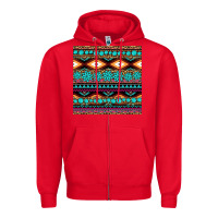 Red aztec turquoise gemstone seamless pattern Zipper Hoodie - HRA Design Shop