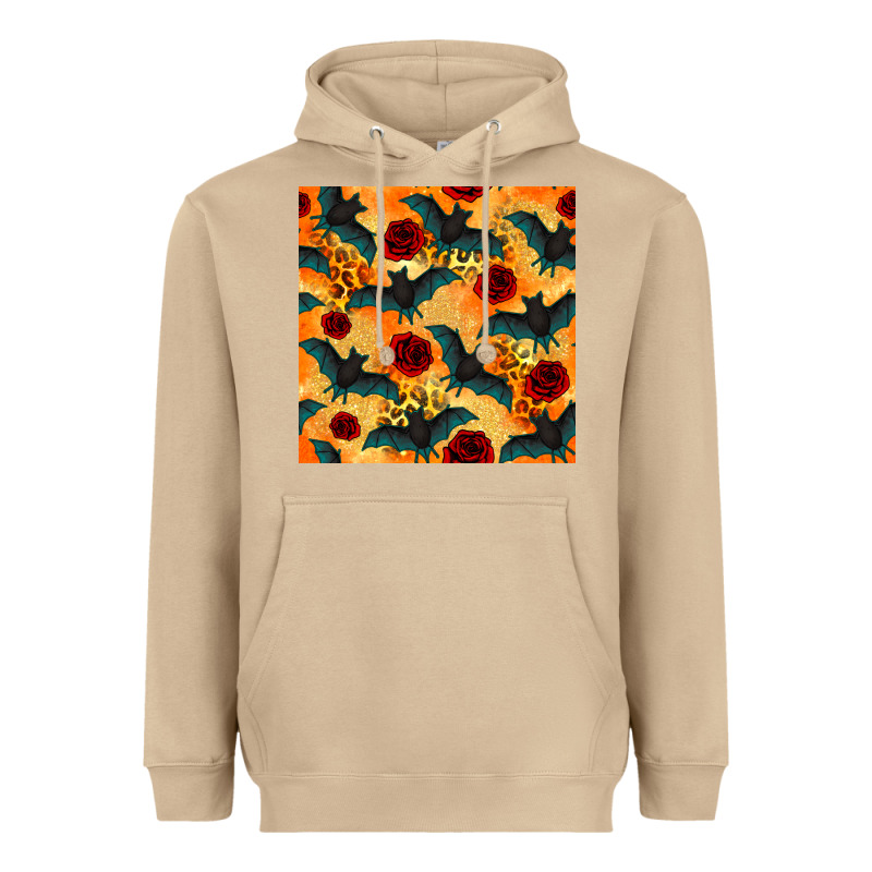 Halloween Bat And Roses Seamless Pattern Heavyweight Hoodie by BundleAndBundleShop | Teevron