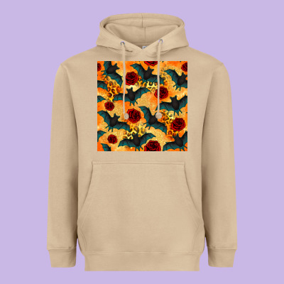 Halloween Bat And Roses Seamless Pattern Heavyweight Hoodie Designed By Bundleandbundleshop