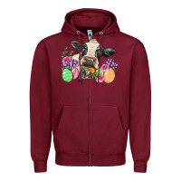 Burgundy Happy Easter Cow Easter Day Zipper Hoodie - Neo Western