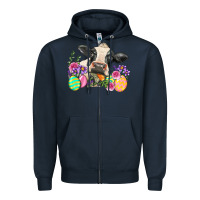 Navy Happy Easter Cow Easter Day Zipper Hoodie - Neo Western