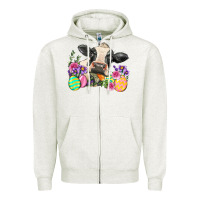 Oatmeal Heather Happy Easter Cow Easter Day Zipper Hoodie - Neo Western