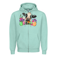 Seafoam Happy Easter Cow Easter Day Zipper Hoodie - Neo Western
