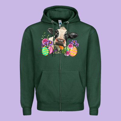 Happy Easter Cow Easter Day Zipper Hoodie Designed By Neo Western