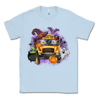 Dusty Blue Halloween School Bus Classic Tee - texasbilliewilder