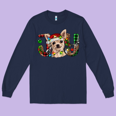 Christmas Chihuahua Joy Long Sleeve Tee Designed By Ranaportraitstore